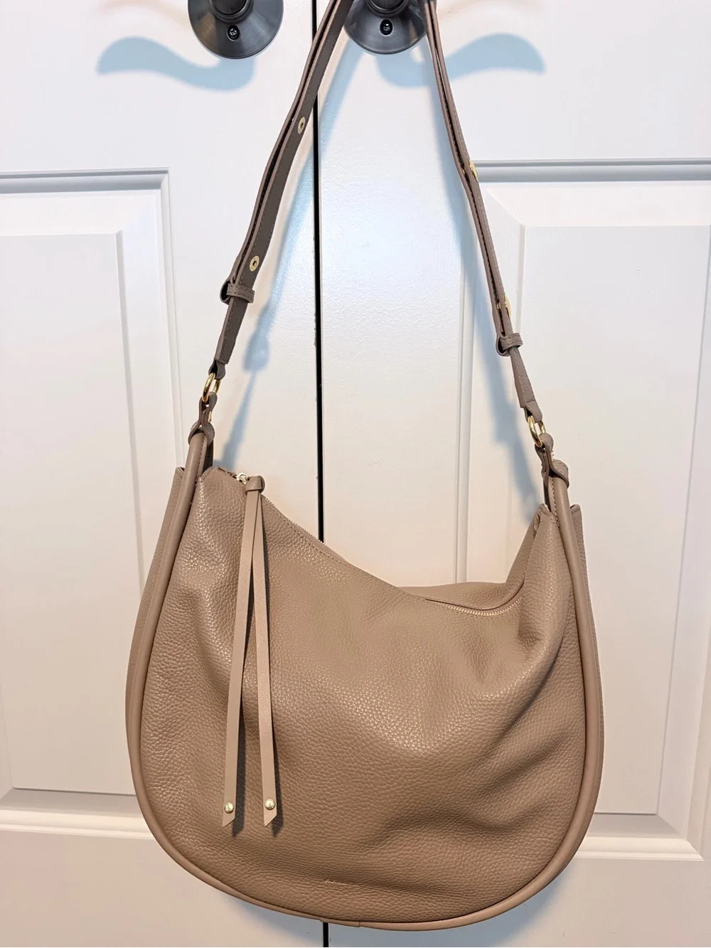 Pebbled Taupe Leather Hobo Shoulder Bag